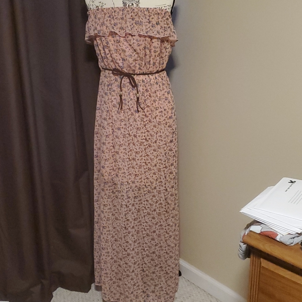 Pink floral Strapless dress